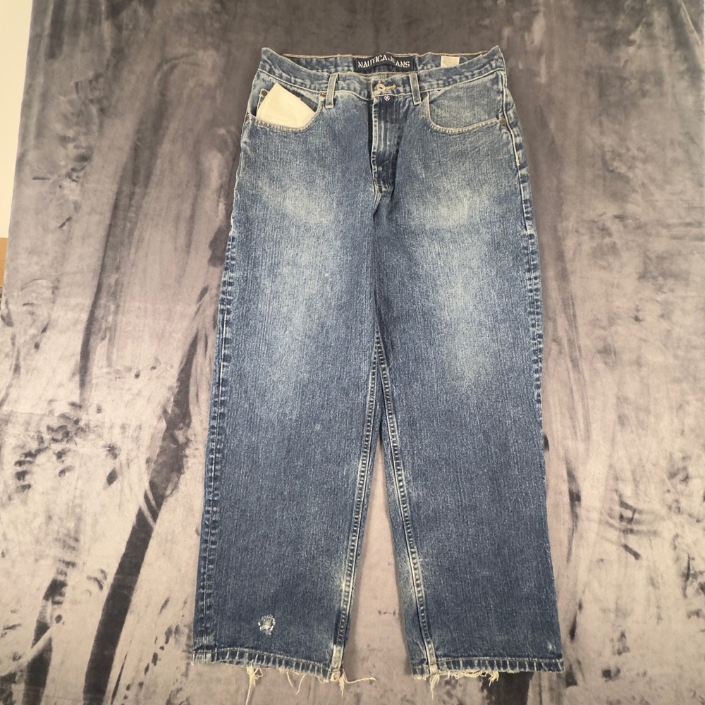 Nautica Jeans Denim Pants Mens 34x30 Blue Relaxed Fit Straight Leg Distressed